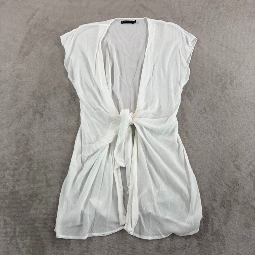 VIX Paula Hermanny Tie Front Blouse Top Shirt in Sheer White Women XS Beach